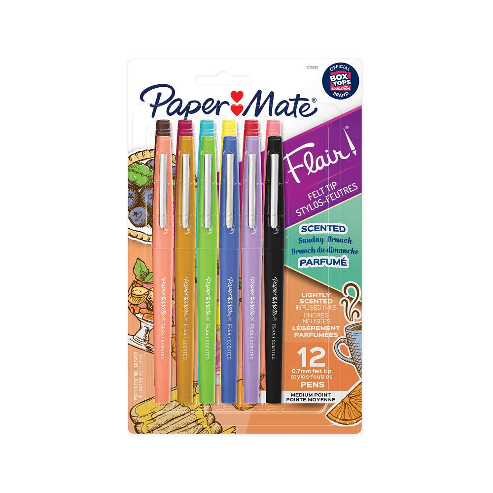 Papermate® - Stylos Flair® à pointe en feutre parfumée, couleurs variées, paq./12