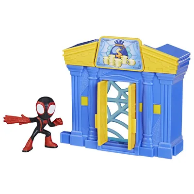 Marvel Spidey and His Amazing Friends City Blocks Miles Morales: Spider-Man City Bank, Kids Playset with Action Figure