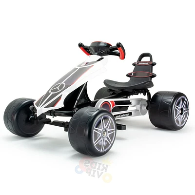 KidsVip Kids and Toddlers Mercedes Pedal Go Kart w/ Adjustable Seats- White - English Edition - R Exclusive