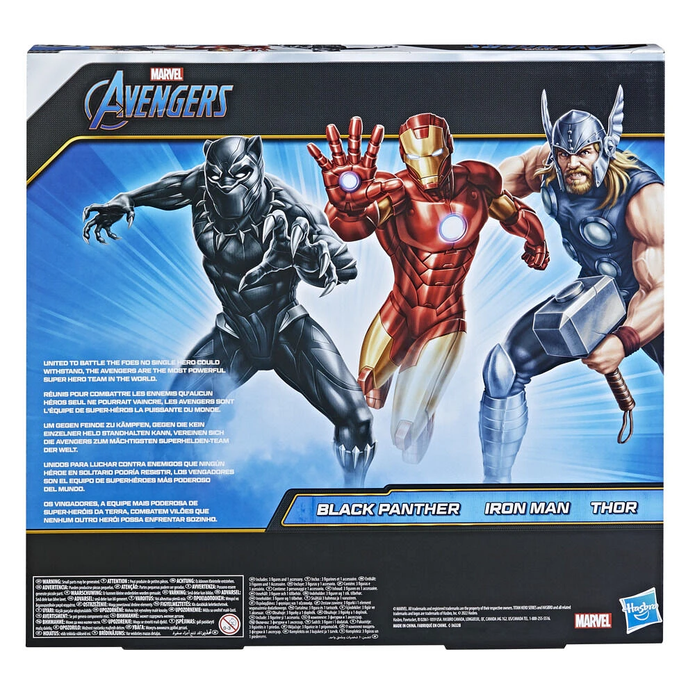 Marvel Avengers Titan Hero Series Black Panther Iron Man Thor, pack de 3 figurines de 30 cm, pour enfants dès 4 ans