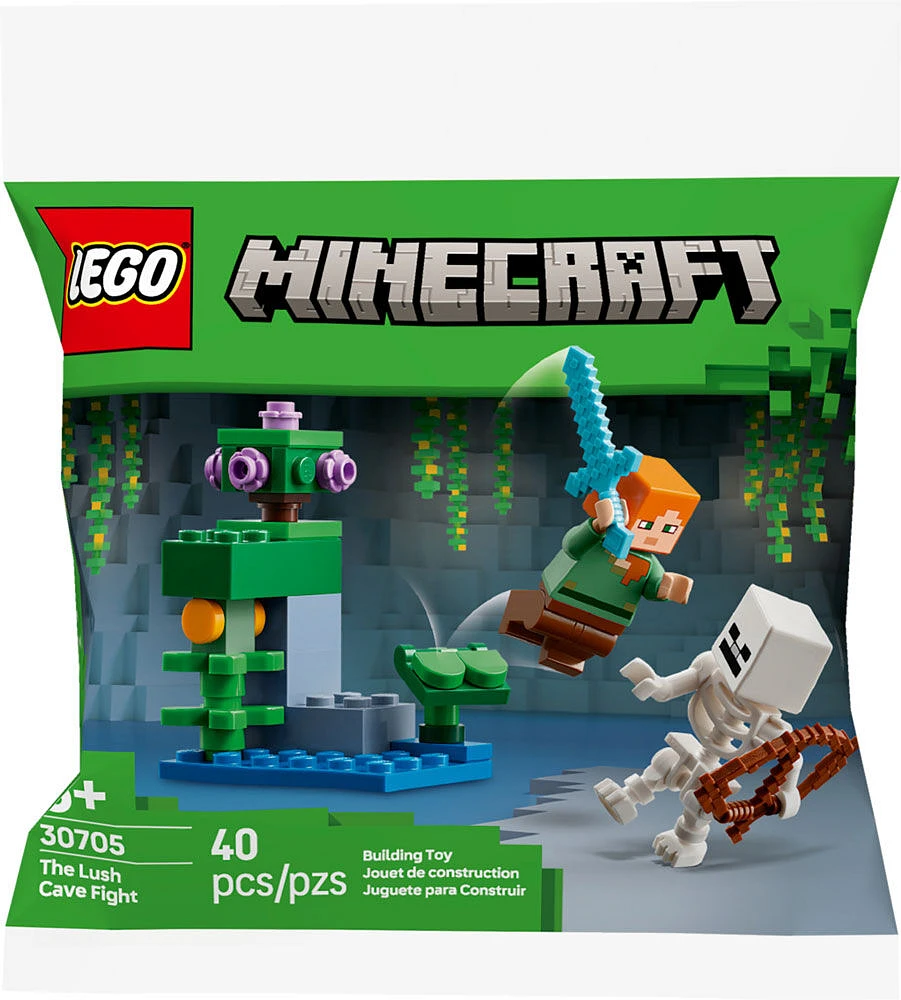 LEGO Minecraft The Lush Cave Fight - Includes Alex and Skeleton Minifigures - Travel Toy for Kids - 30705