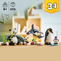 LEGO Creator 3en1 Les animaux sauvages : la famille de pandas, Ensemble de jeu, Se transforme en orque ou en pingouin 31165