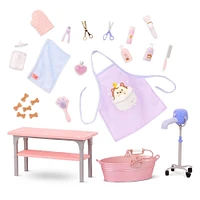 Our Generation Scrub & Style Pet Grooming Set - Bathtub & Care Accessories for 18-inch Dolls