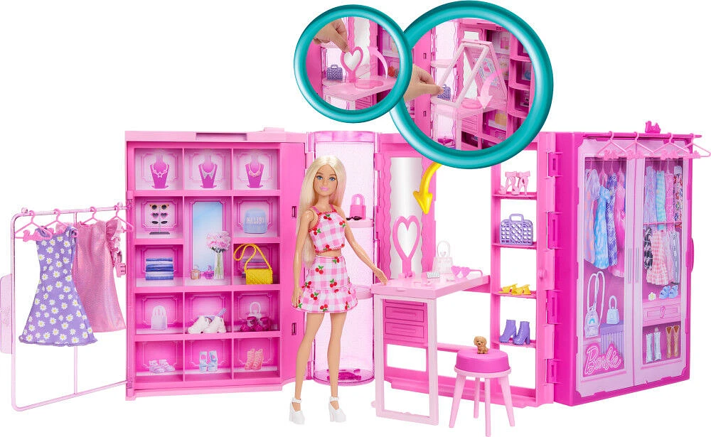 Barbie Dream Closet Toy Playset with Fashion Doll, Clothes, & Accessories, 3-ft-Wide with 25+ Pieces