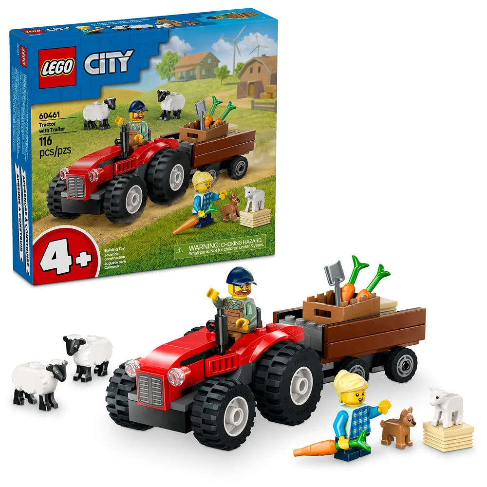 LEGO City Le tracteur agricole rouge avec remorque et moutons, ensemble de jeu pour les enfants de 4 ans et plus 60461