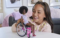 Barbie Fashionistas Doll #194 with Wheelchair & Ramp, Curly Brown Hair, Romper & Accessories