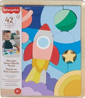 Fisher-Price Wooden Space Blocks Puzzle for Preschool Kids, 42 Wood Pieces