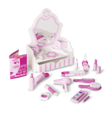 Melissa & Doug Wooden Beauty Salon Play Set With Vanity and Accessories