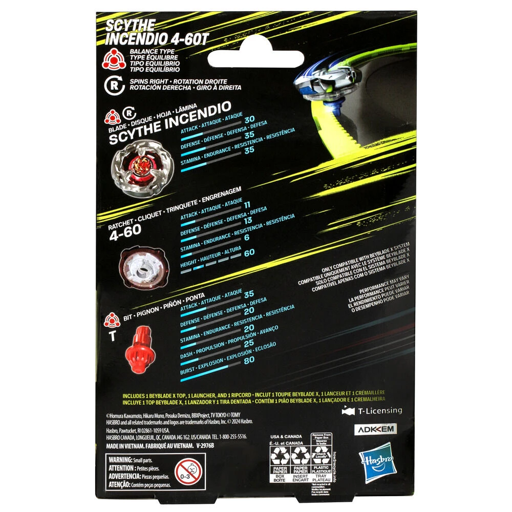 Beyblade X Scythe Incendio 4-60T Starter Pack Top and Launcher