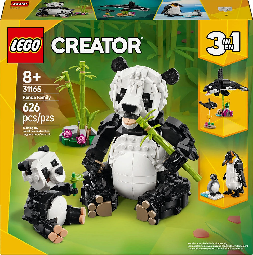 LEGO Creator 3en1 Les animaux sauvages : la famille de pandas, Ensemble de jeu, Se transforme en orque ou en pingouin 31165