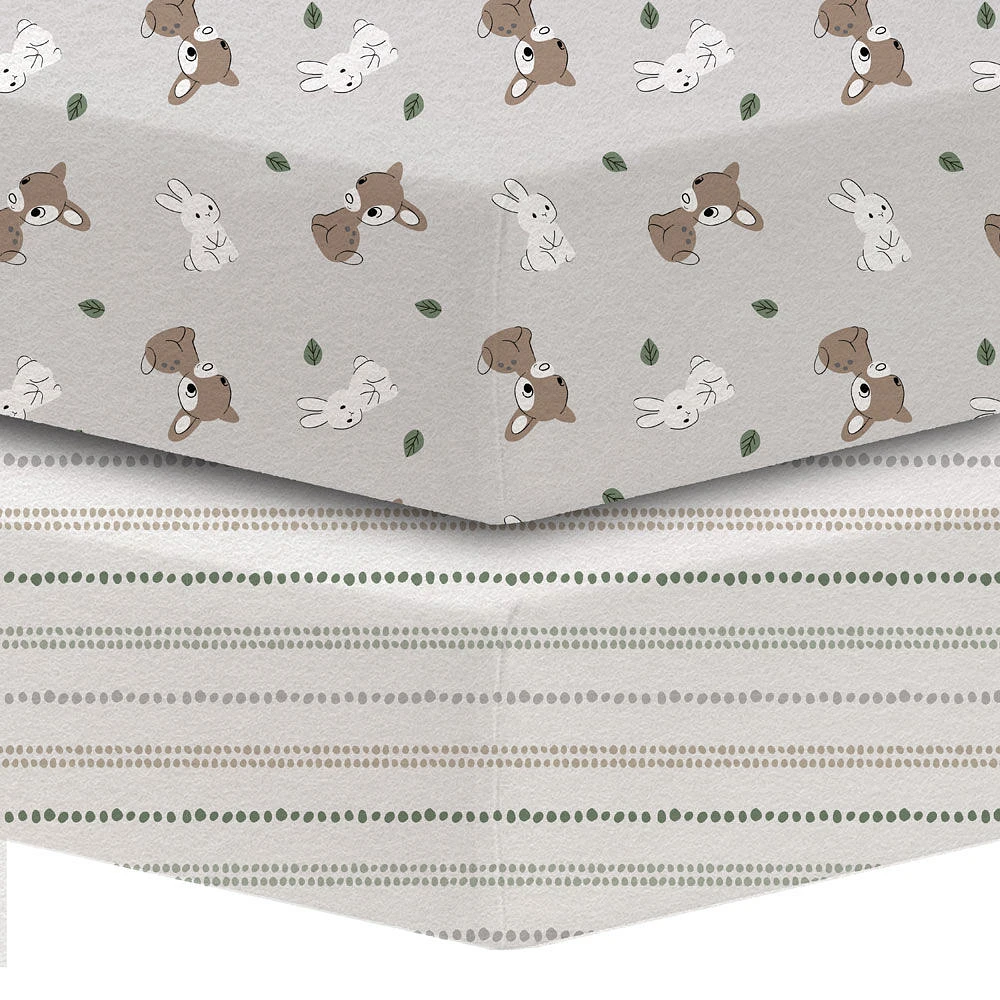 Lot de 2 draps en flanelle Koala Baby motif lapin des bois/rayures