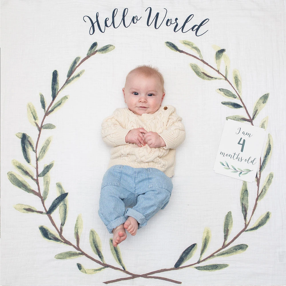 Lulujo -Baby's 1st Year Milestone Blanket Hello World Wreath