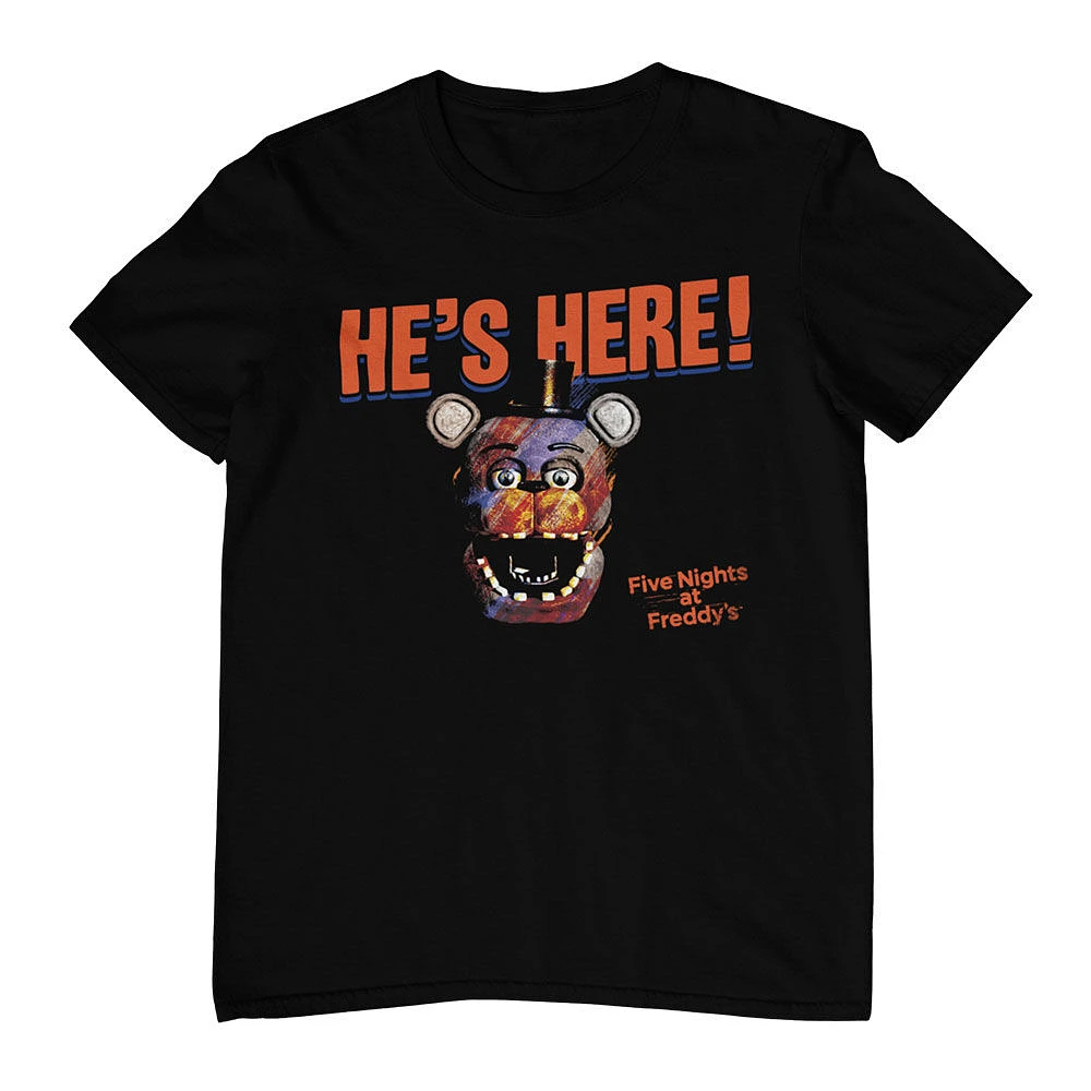 Five Nights at Freddy's He's Here- Black T-Shirt