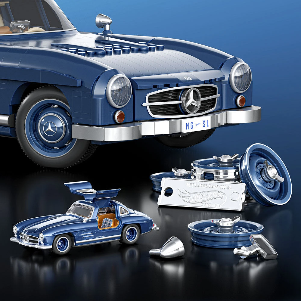 Mattel Brick Shop Hot Wheels Mercedes-Benz 300 SL Building Toy Kit (1600 Pieces), for Collectors