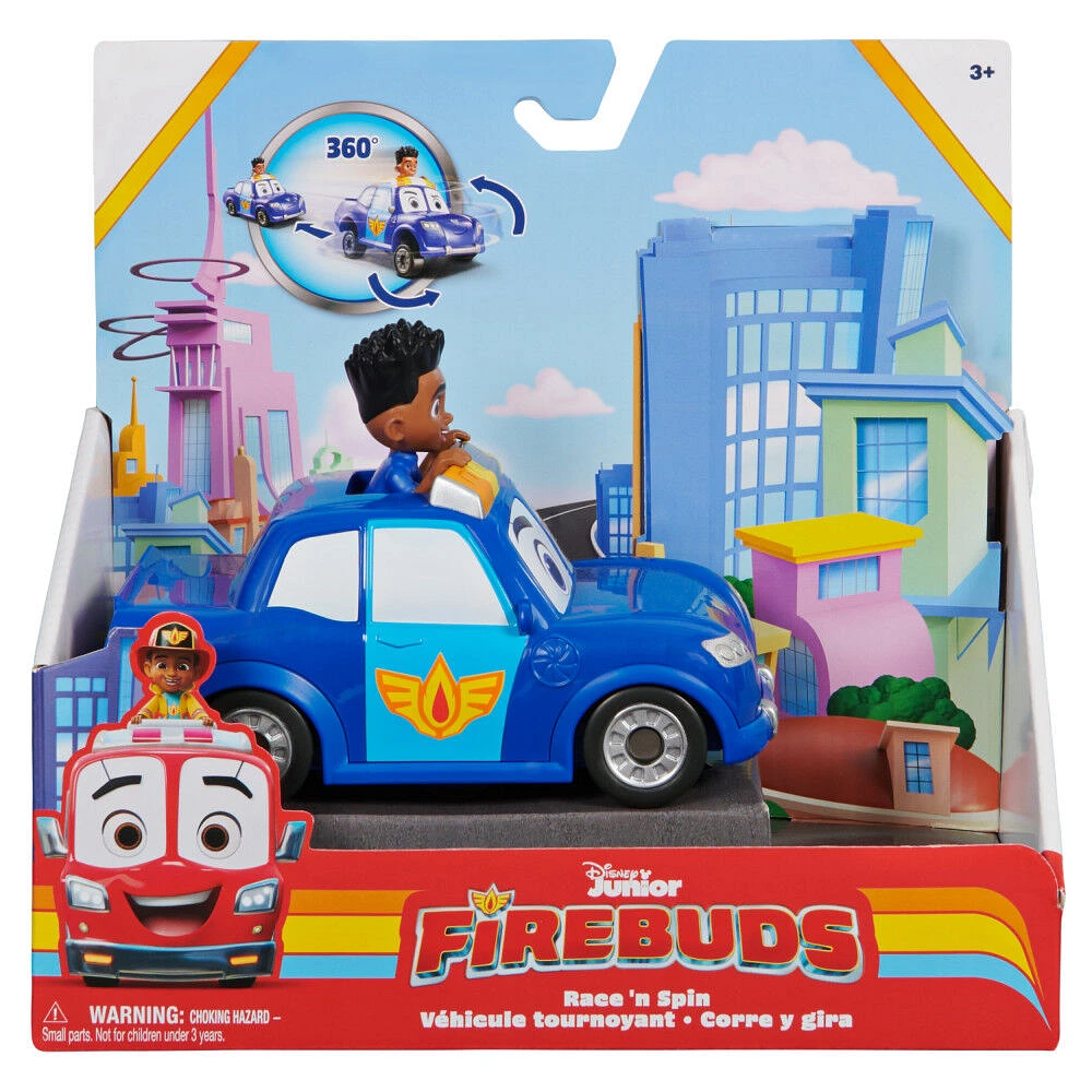 Disney Junior Firebuds, Véhicule à rétrofriction Jayden et Piston avec effet tournoyant