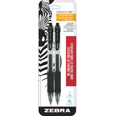 Zebra Sarasa X20 Retractable Gel Pen Black Ink 2pk