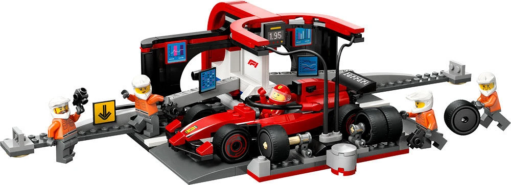 LEGO City L'arrêt au stand et les mécaniciens de F1 avec la voiture Ferrari, modèle de véhicule de course 60443