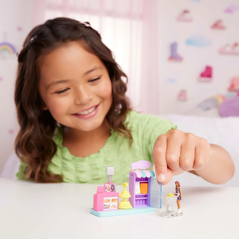 Barbie Mini BarbieLand Collectible Supermarket Playset with 1.5-inch Barbie Doll, Interactive Play Areas for Storytelling Fun