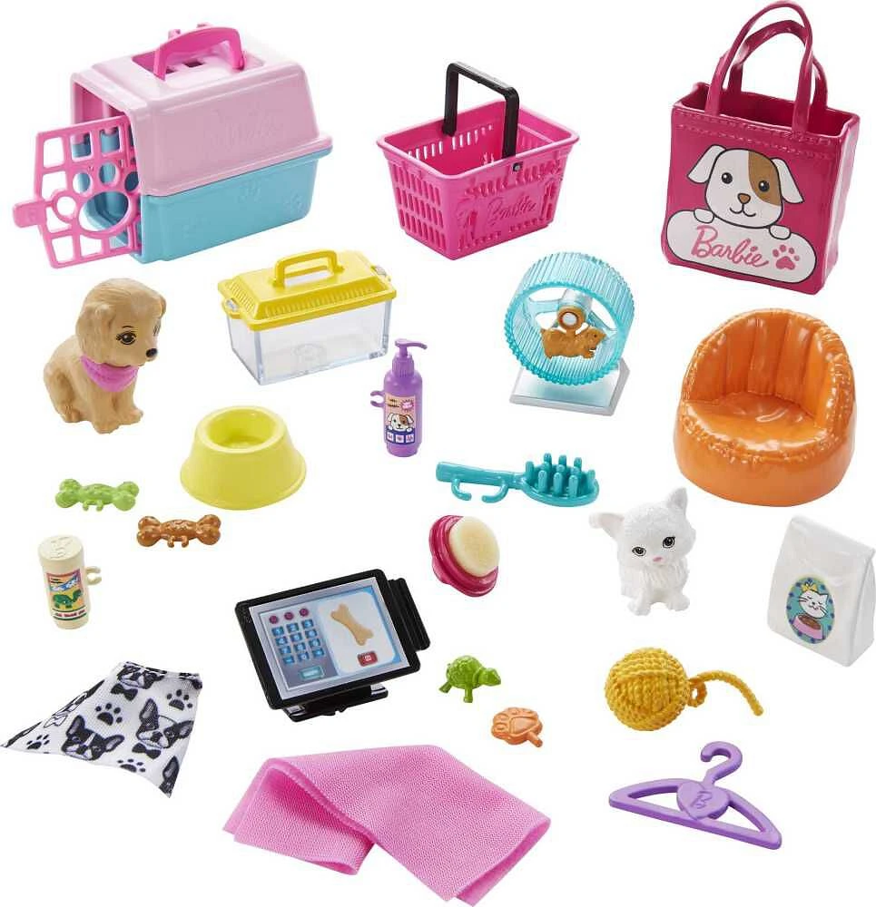 Barbie Doll and Pet Boutique Playset with 4 Pets and Accessories