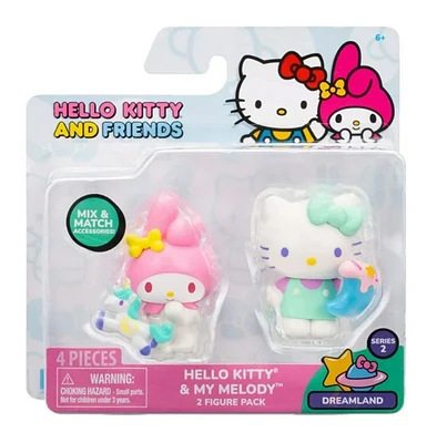 Hello Kitty et ses amis, ensemble de 2 figurines : Pays des rêves - My Melody Unicorn, Hello Kitty Lollipop