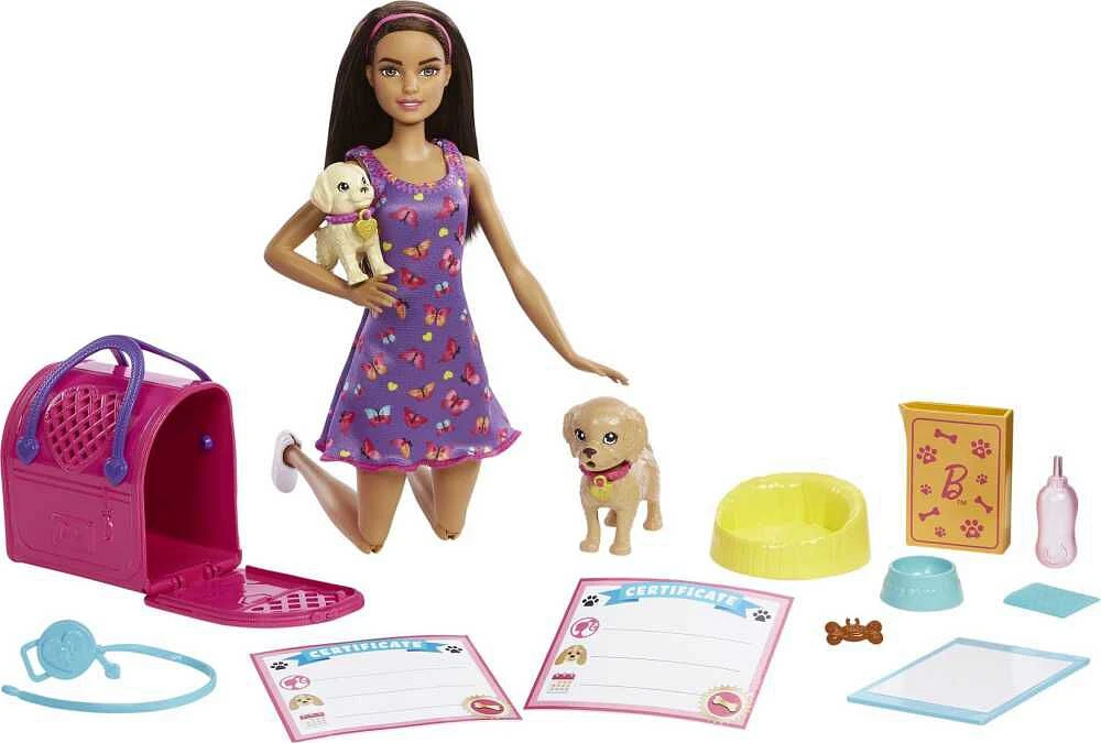 Barbie Barbie Adopte Un Chiot, coffret avec poupée et 2chiots