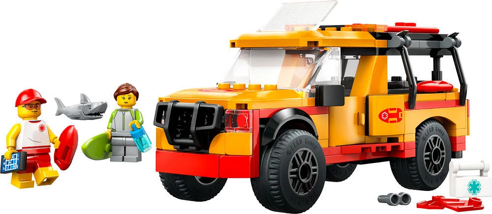 LEGO City Lifeguard Beach Rescue Truck Toy - Includes 2 Minifigures, Shark Toy - Gift for Kids - 60453