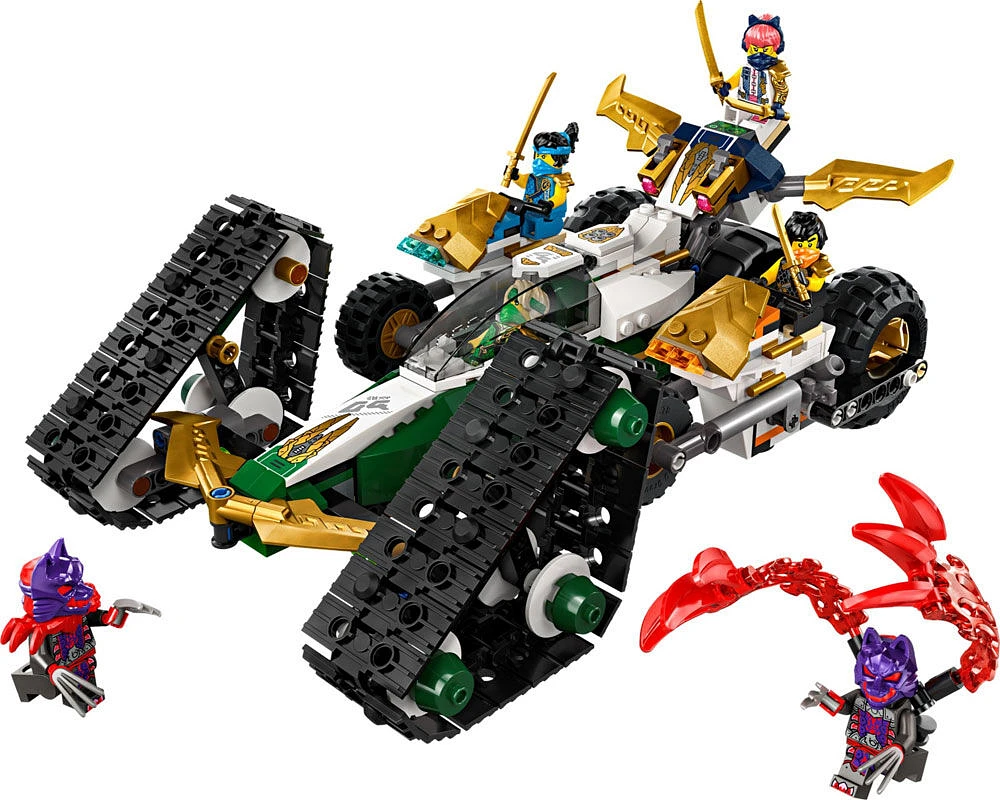 LEGO NINJAGO Ninja Team Combo Vehicle 4-in-1 Toy with Glider, Racer Car and 2 Motorcycles 71820