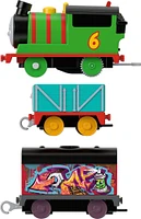 Thomas & Friends Graffiti Percy Motorized Toy Train Engine with Cargo Cars for Preschool Kids