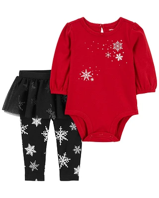 Carter's Two Piece Snowflake Bodysuit and Tutu Pant Set Red  24M