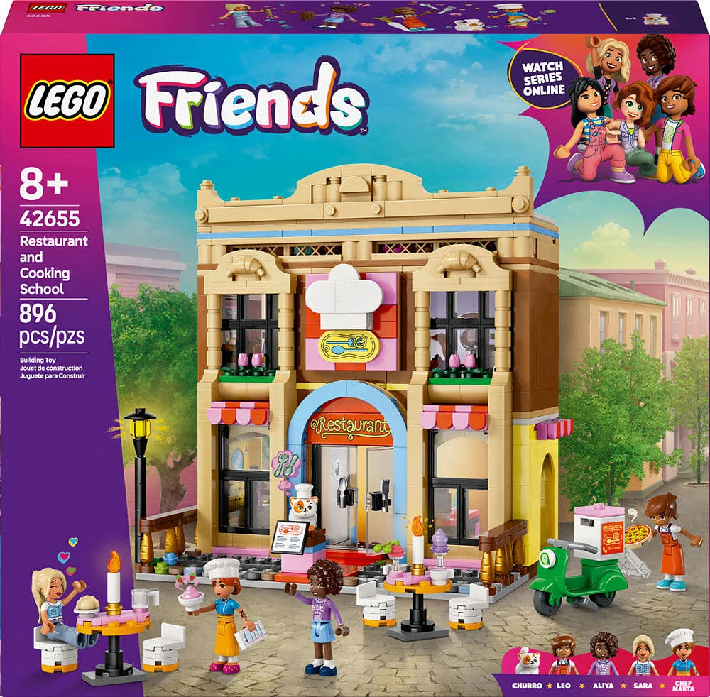 LEGO Friends Le restaurant et l'école de cuisine, Jeu de simulation, Ensemble de construction de jouet de jeu de rôle 42655