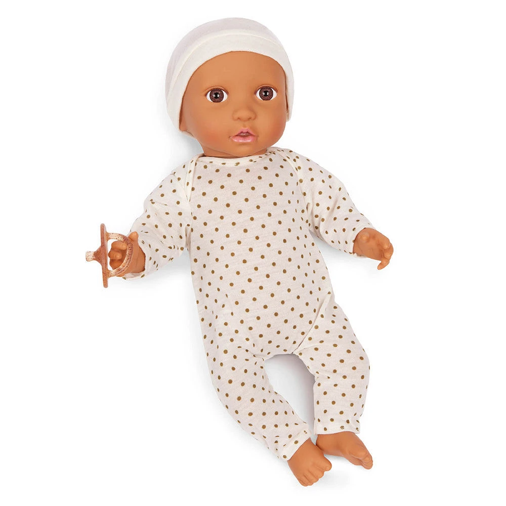 Babi Baby Doll (Medium) - Brown Eyes and Ivory Hat 14-inch Baby Doll, Ivory Outfit