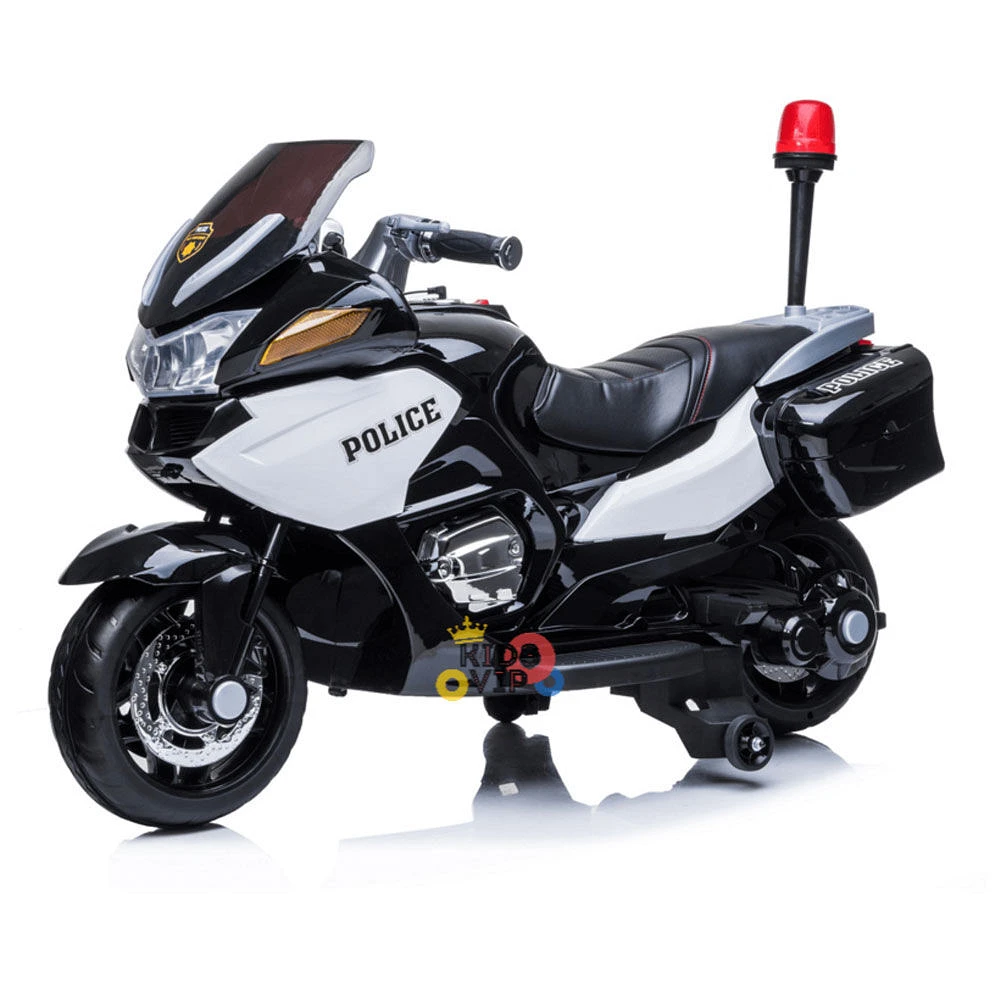 KidsVip 24V Police Motorcycle Black - English Edition