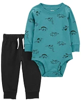 Carter's Two Piece Dinosaur Bodysuit Pant Set Turquoise  18M