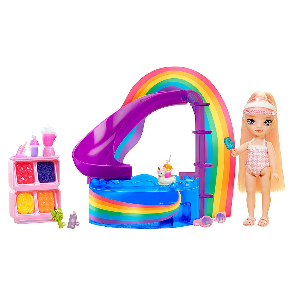 Rainbow High Littles Pool Day Playset + Small Doll (Pink 5.5")