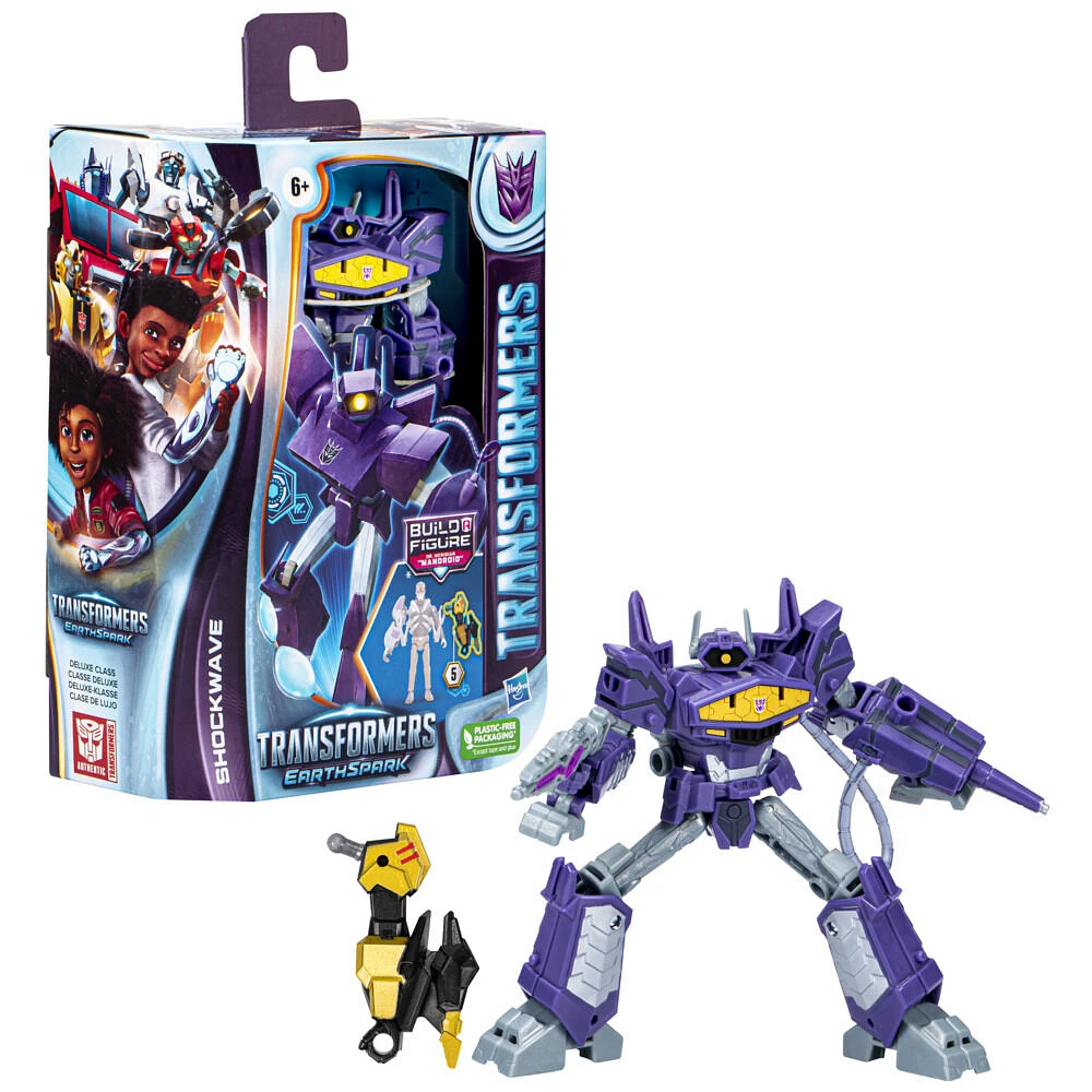 Transformers EarthSpark, figurine Shockwave classe Deluxe de 12,5 cm, jouet robot pour enfants, à partir de 6 ans