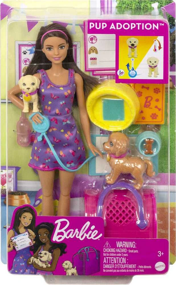 Barbie Barbie Adopte Un Chiot, coffret avec poupée et 2chiots