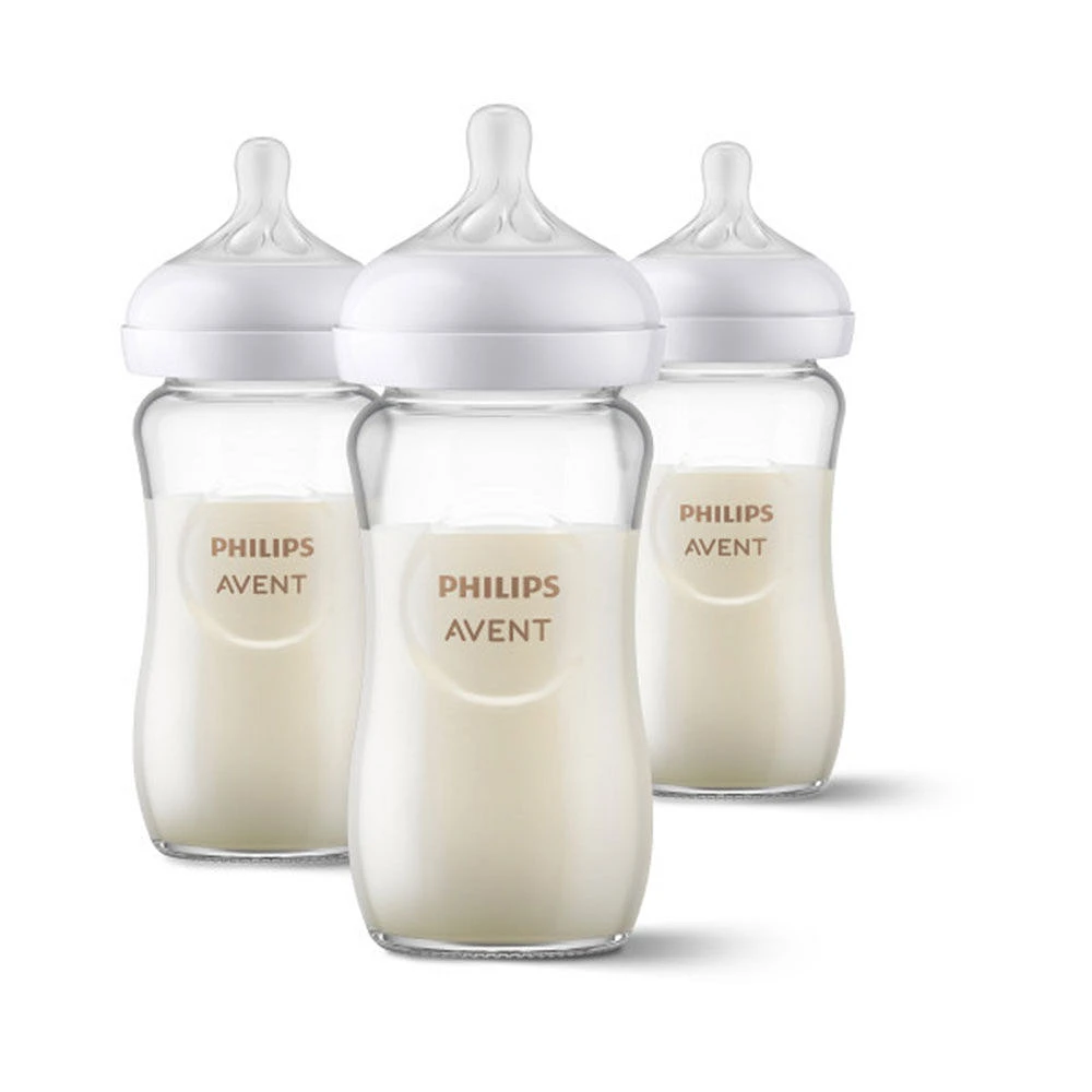 Philips Avent Glass Natural Baby Bottle With Natural Response Nipple, 8oz, 3pk, SCY913/03