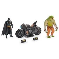 DC Comics, Batman Transforming Batcycle Battle Pack avec figurines articulées Killer Croc et Batman exclusives de 10 cm