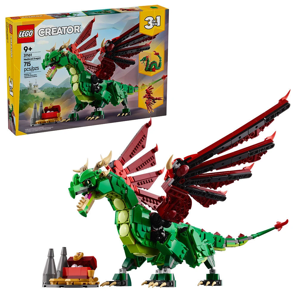 LEGO Creator 3 in 1 Medieval Dragon Toy - Building Toy with 3 Build Options, Dragon, Sea Serpent, or Phoenix - 31161