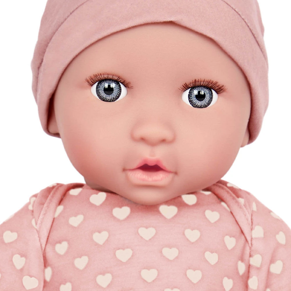 Babi Baby Doll - Gray-Blue Eyes and Pink Hat 14-inch Baby Doll with Pink PJs