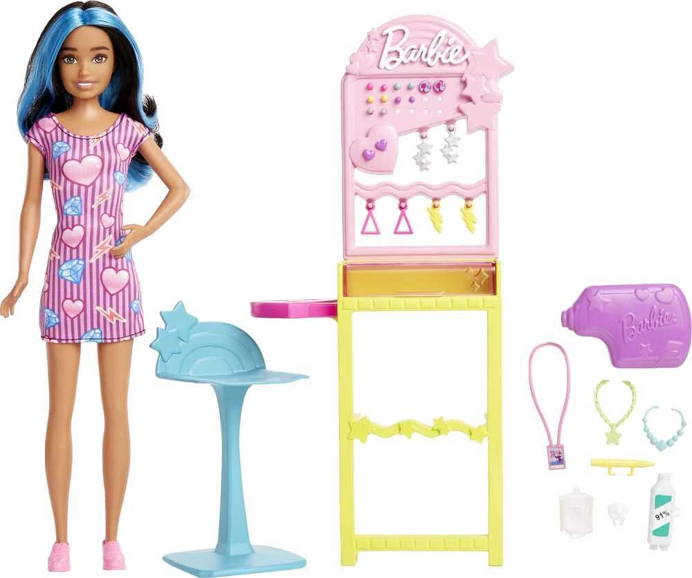 Barbie Toys, Skipper Doll and Ear-Piercer Set with Piercing Tool and Accessories, First Jobs