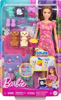Barbie-Soirée Pyjama Chiots-Coffret poupée, 2chiots, 11accessoires