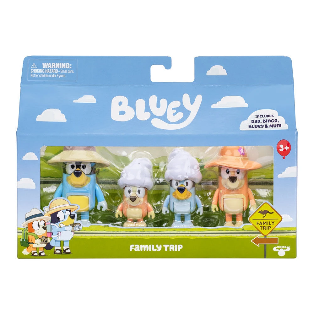 Bluey Holiday Figure 4-Pack Family Trip