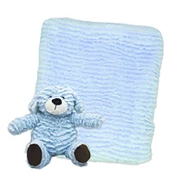 Baby Mode Signature Ridged Plush Toy with Blanket: Blue Dog