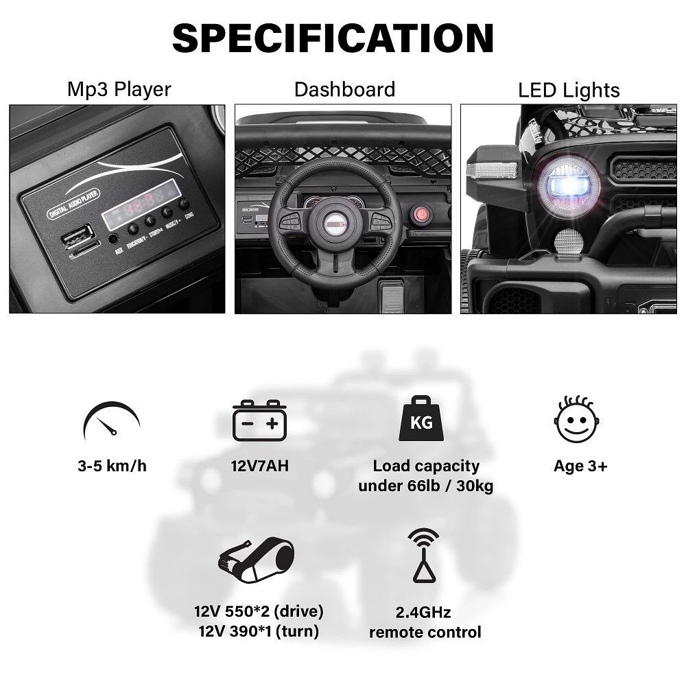 Voltz Toys Jeep with Remote, Black