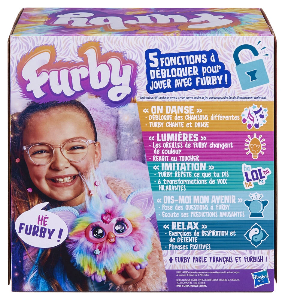 Furby Tie Dye, 15 accessoires, peluche interactive, animatronique activé par la voix - Édition anglaise