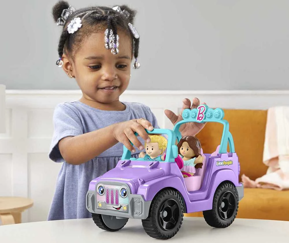 Fisher-Price Little People Barbie Beach Cruiser Toy Car with Sounds and 2 Figures - French Edition - Sounds Only Version