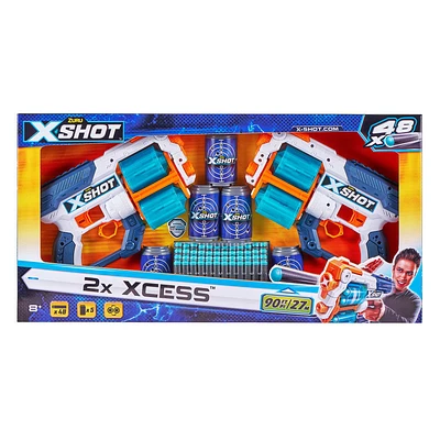 Ensemble combiné de lanceur de fléchettes en mousse X-Shot Excel Double Xcess (48 fléchettes 5 canettes)