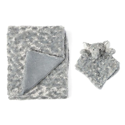 Grey Curly Plush Elephant Blanket Set