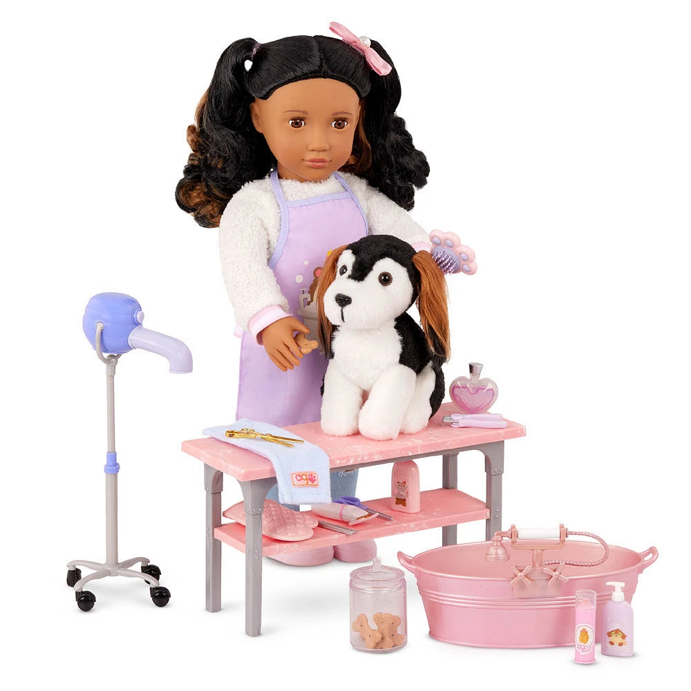 Our Generation Scrub & Style Pet Grooming Set - Bathtub & Care Accessories for 18-inch Dolls
